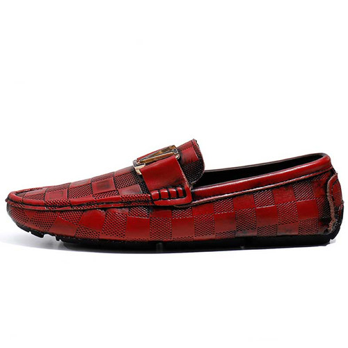 Men's red metal buckle check slip on shoe loafer 01