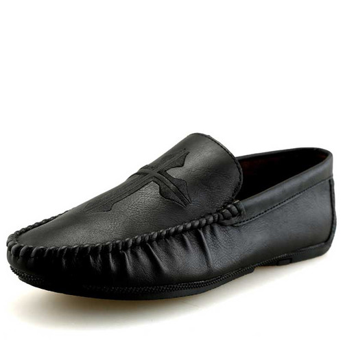 Men's black cross pattern slip on shoe loafer 01