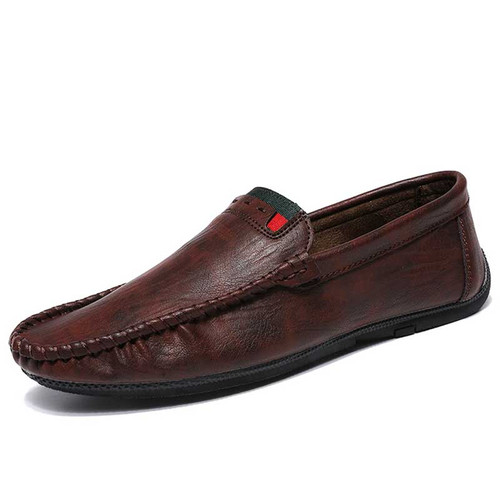 Men's brown strap accents slip on shoe loafer 01