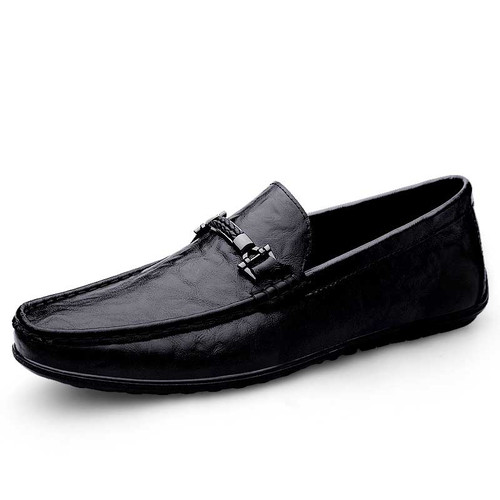 Men's black metal buckle on top slip on shoe loafer 01