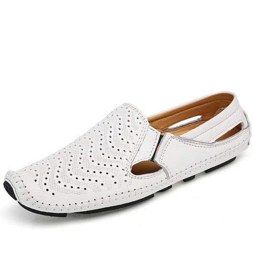 Men's white hollow cut out sewn accents slip on shoe loafer 01