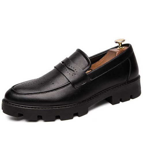 Men's black brogue penny strap slip on dress shoe 01