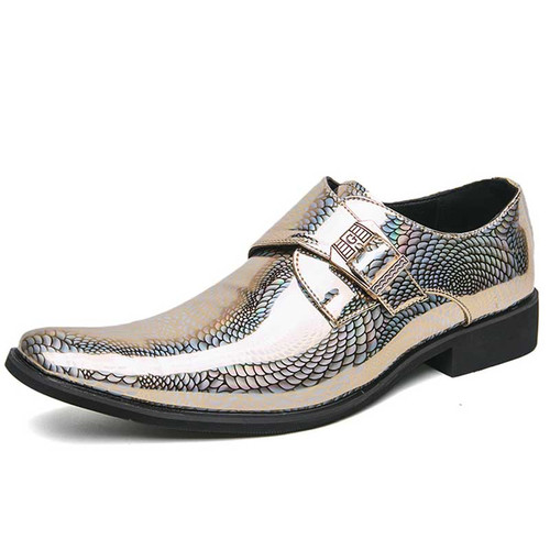 Men's golden discolour pattern monk strap slip on dress shoe 01