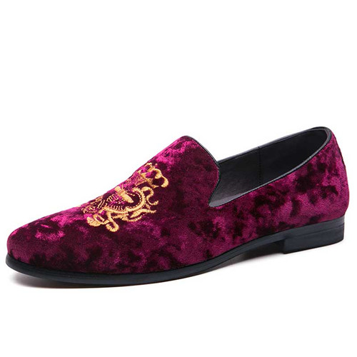 Men's red suede pattern on vamp slip on dress shoe 01