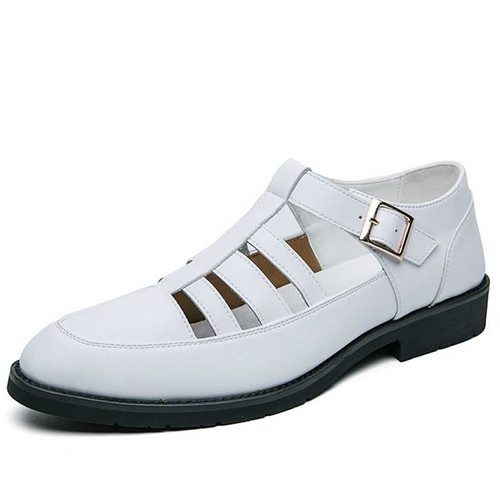 Men's white cut out buckle strap slip on dress shoe 01