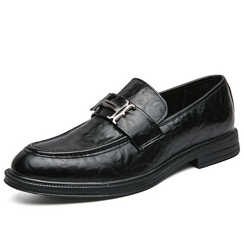 Men's black metal buckle penny slip on dress shoe 01