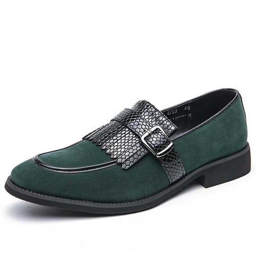 Men's green tassel buckle strap slip on dress shoe 01