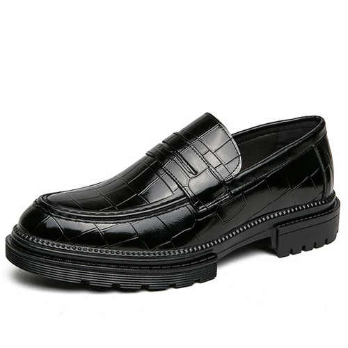 Men's black retro croc skin pattern penny slip on dress shoe 01