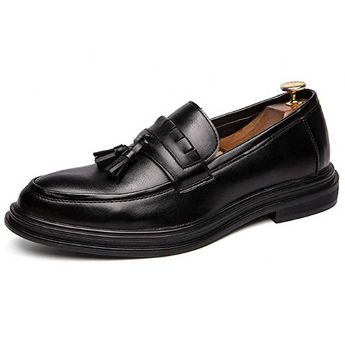 Men's black tassel on top slip on dress shoe 01