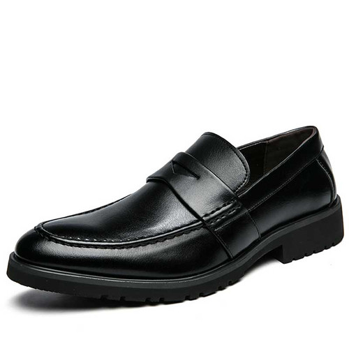 Men's black penny strap slip on dress shoe 01