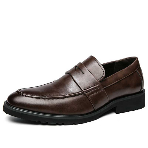 Men's brown penny strap slip on dress shoe 01