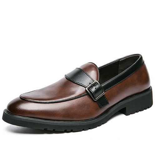 Men's brown monk strap slip on dress shoe 01