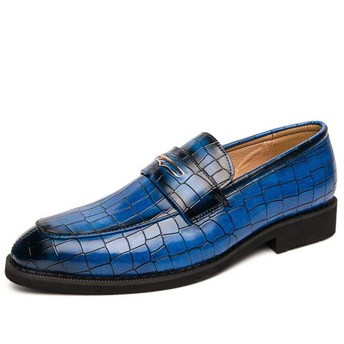 Men's blue retro croc skin pattern penny slip on dress shoe 01