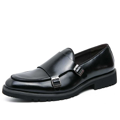 Men's black urban monk strap slip on dress shoe 01