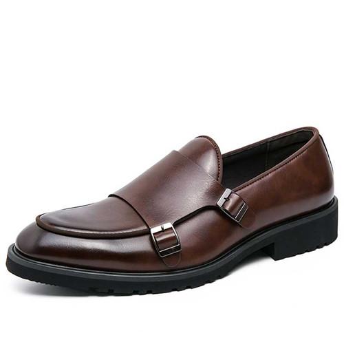 Men's brown urban monk strap slip on dress shoe 01