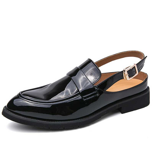 Men's black back buckle strap penny slip on shoe mule 01