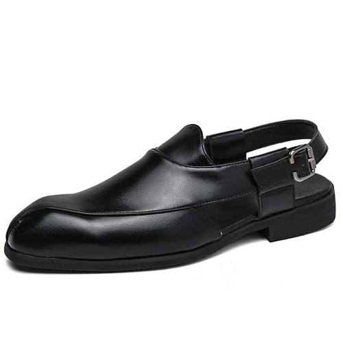 Men's black retro back buckle strap slip on shoe mule 01