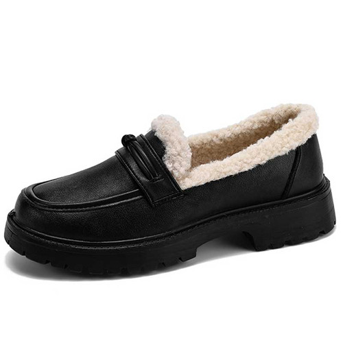 Women's black penny strap winter slip on dress shoe 01
