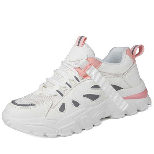 Women's white pink strap decorated casual sport shoe sneaker 01