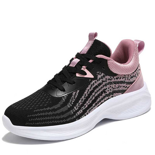 Women's black pink flyknit pattern stripe texture shoe sneaker 01