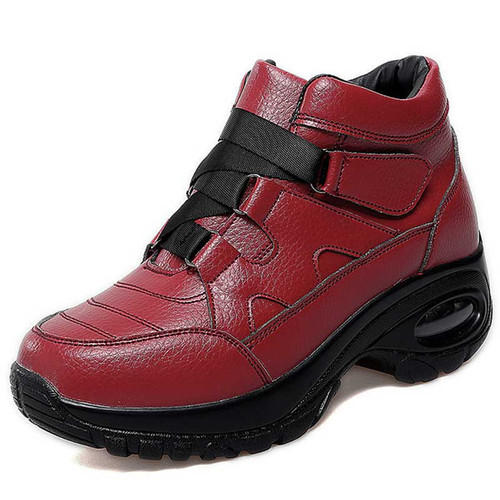 Women's red velcro thread accents double rocker bottom shoe boot 01