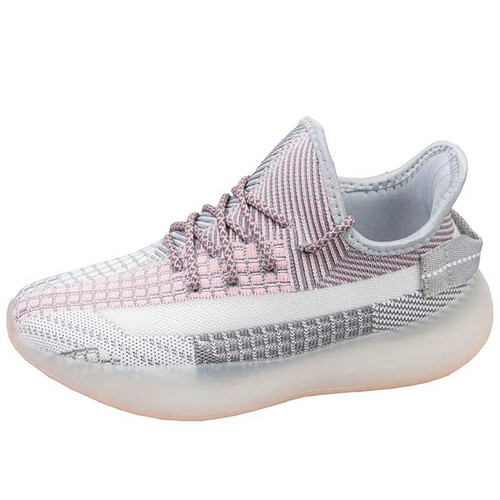 Women's grey pink flyknit check & stripe texture casual shoe sneaker 01