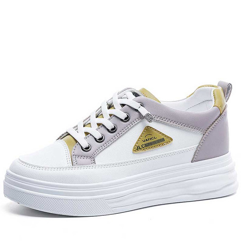 Women's white pink label pattern thick sole casual shoe sneaker 01