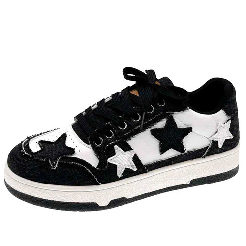 Women's black star & pattern print casual shoe sneaker 01