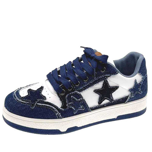 Women's blue star & pattern print casual shoe sneaker 01