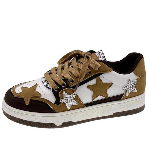 Women's brown star & pattern print casual shoe sneaker 01