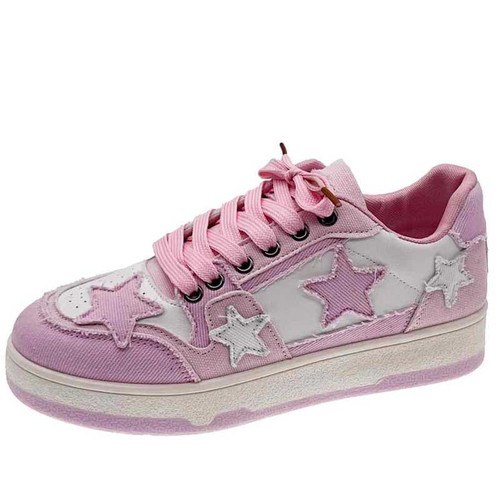 Women's pink star & pattern print casual shoe sneaker 01