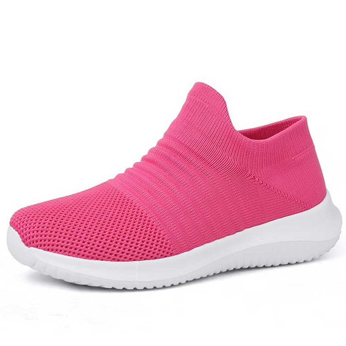 Women's pink flyknit stripe texture sock like entry slip on shoe sneaker 01
