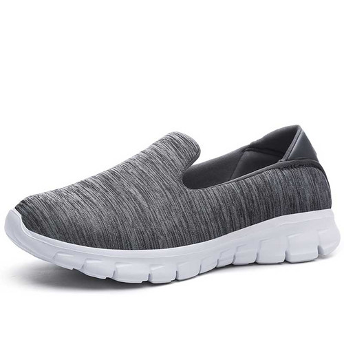 Women's grey mesh stripe accents casual slip on shoe sneaker 01