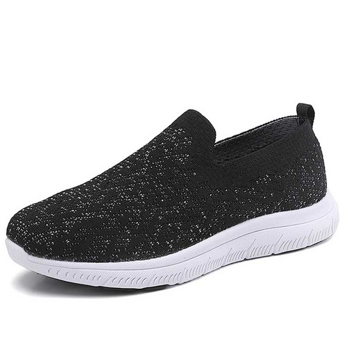 Women's black grey flyknit pattern texture casual slip on shoe sneaker 01