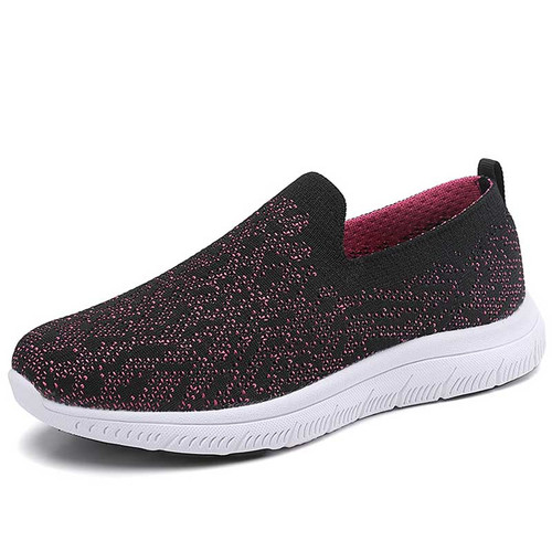 Women's black red flyknit pattern texture casual slip on shoe sneaker 01