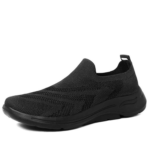 Women's black flyknit stripe texture accents slip on shoe sneaker 01