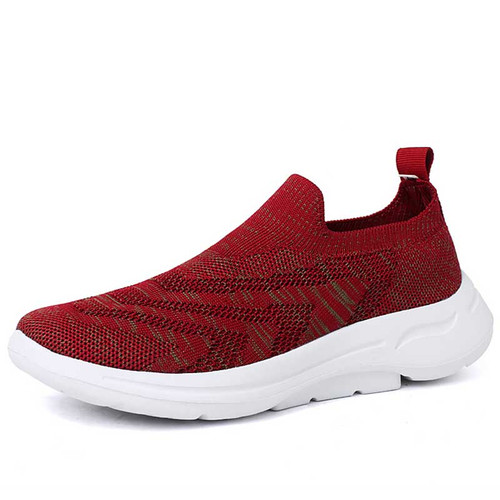 Women's red flyknit stripe texture accents slip on shoe sneaker 01