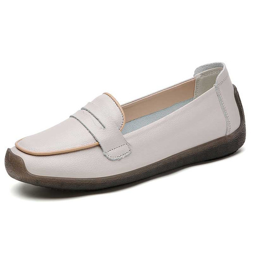 Women's grey penny strap slip on shoe loafer 01