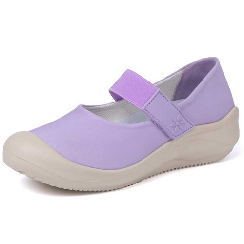 Women's purple low cut stretch velcro slip on shoe loafer 01