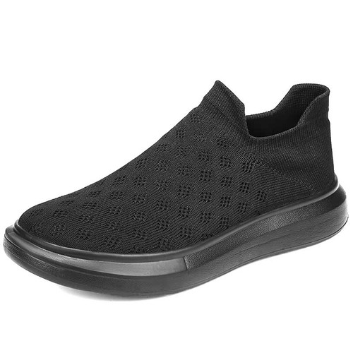 Men's black flyknit sock like entry hollow slip on shoe sneaker 01