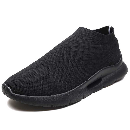 Men's black flyknit sock like fit stripe texture slip on shoe sneaker 01