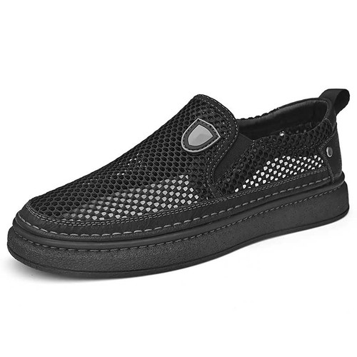 Men's black hollow out stitch accents slip on shoe sneaker 01