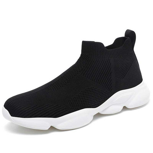 Men's black stripe texture sock like fit slip on shoe sneaker 01