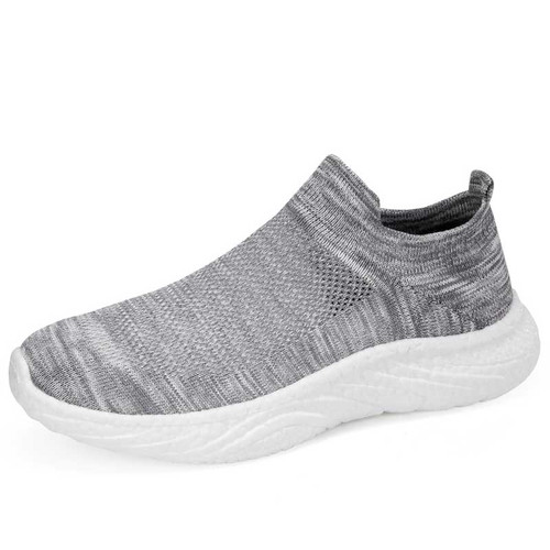 Men's grey flyknit sock like fit texture hollow slip on shoe sneaker 0