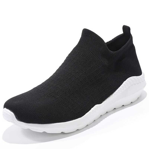 Men's black flyknit sock like fit check pattern slip on shoe sneaker 01