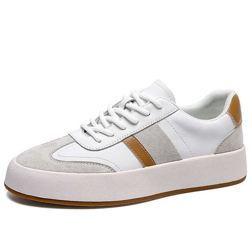 Men's white brown stripe casual shoe sneaker 01