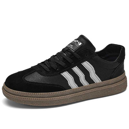 Men's black stripe & label print casual shoe sneaker 01