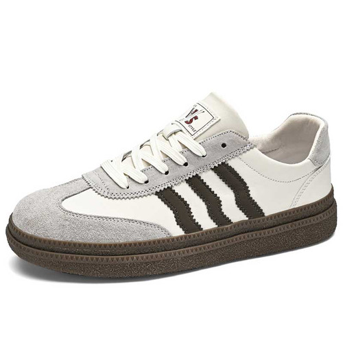 Men's grey stripe & label print casual shoe sneaker 01