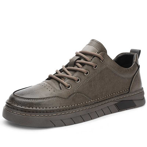 Men's khaki plain thread accents casual shoe sneaker 01