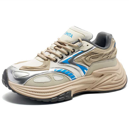 Men's brown pattern & rubber patch accents sport shoe sneaker 01